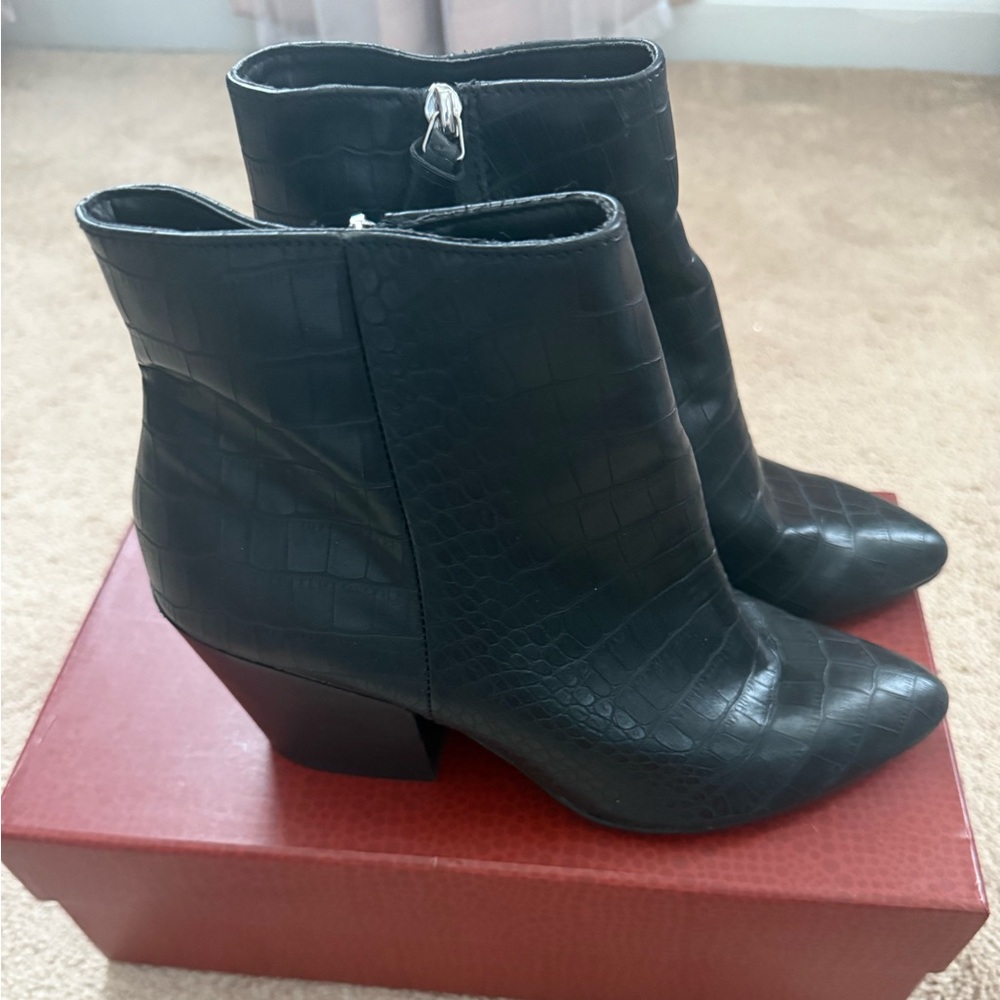 Dolce Vita Black Croc-Embossed Ankle Boots